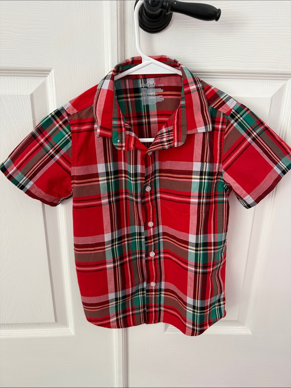 Cat & Jack Red and Green Plaid Short-Sleeve Button-Down Shirt
